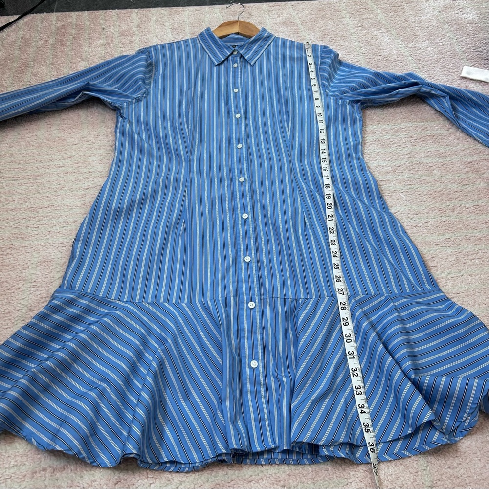 Lauren Ralph Lauren Blue Black White Striped Shirt Dress Button Front Size 16 - Picture 10 of 11